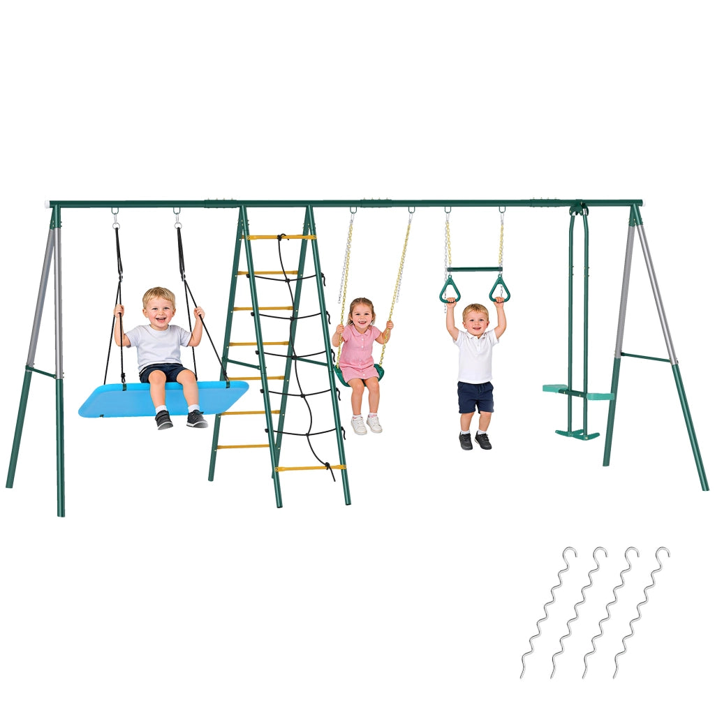 Set 5 in 1 Altalena Nido per Bambini con Anelli e Doppio Sedile ¨C zephmum ¨C Grigio 440x175x203 cm