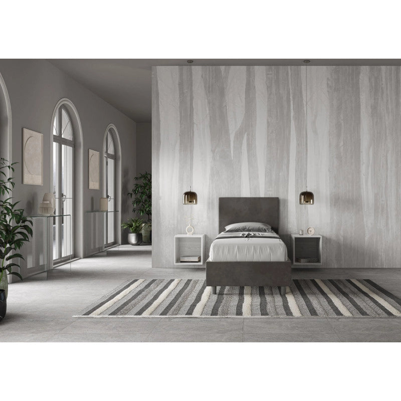 Letto imbottito Singolo 90x200 cm Adele - Con rete,Microfibra,Grigio