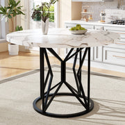 Tavolo da pranzo rotondo con piano in MDF effetto marmo e gambe in metallo, per sala da pranzo, nero, 100 × 100 × 76 cm