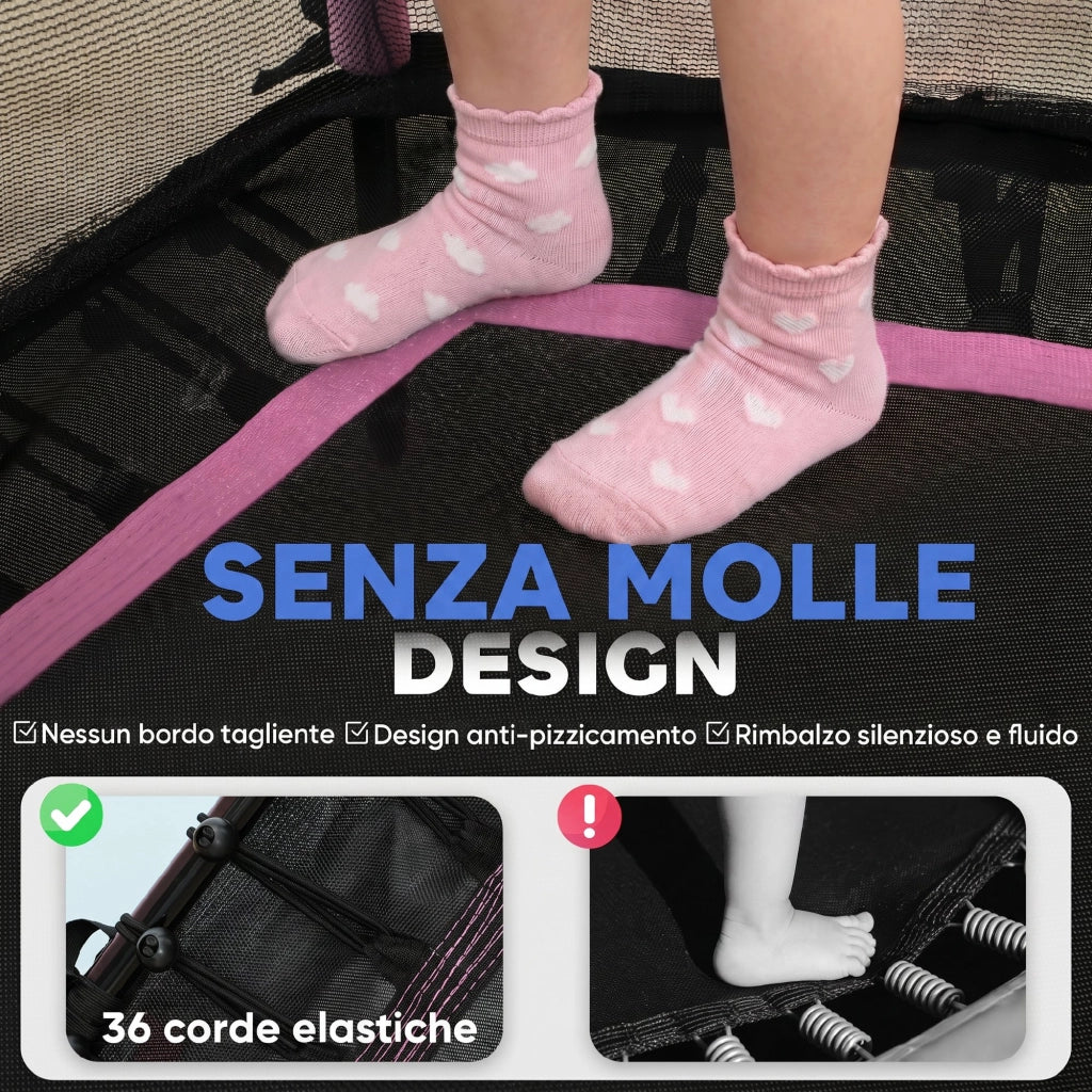 Tappeto Elastico per Bambini con Pali Imbattiti ¨C zephmum ¨C Rosa 163.5x190 cm