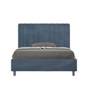 BS COM Letto una piazza e mezza con rete imbottito 120x210 microfibra blu