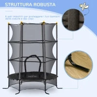 Trampolino Elastico per Bambini Ø1.6x1.9 m con Rete di Sicurezza e Pali Imbottiti, Età 3-10 Anni, Nero