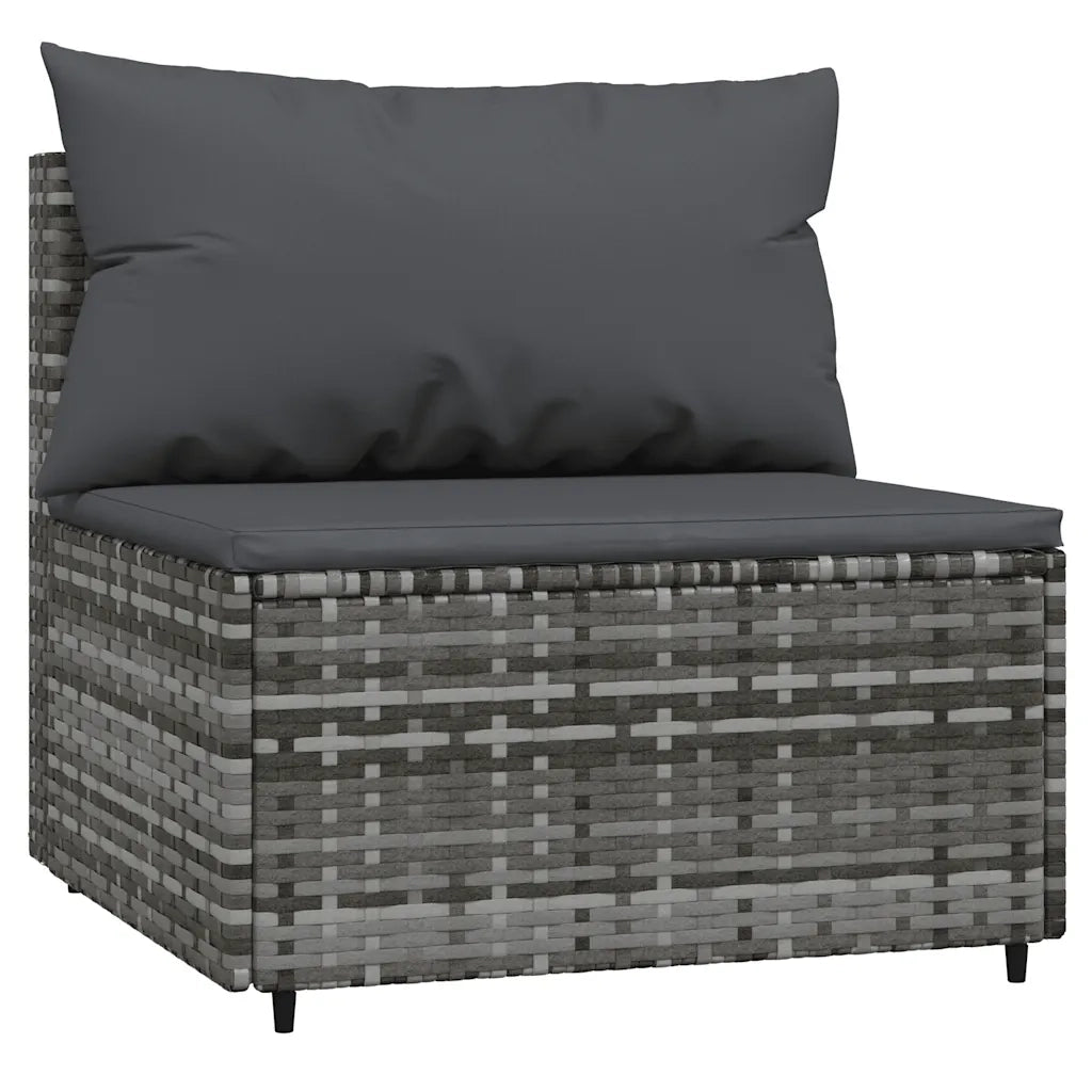 Divano Centrale da Giardino con Cuscini in Polyrattan Grigio 319769