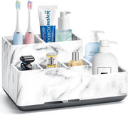 Organizzatore per spazzolini da denti con supporto antiscivolo elettrico - 6 contenitori - fessure di scarico - organizzatore per bagno e cucina (bianco marmo)