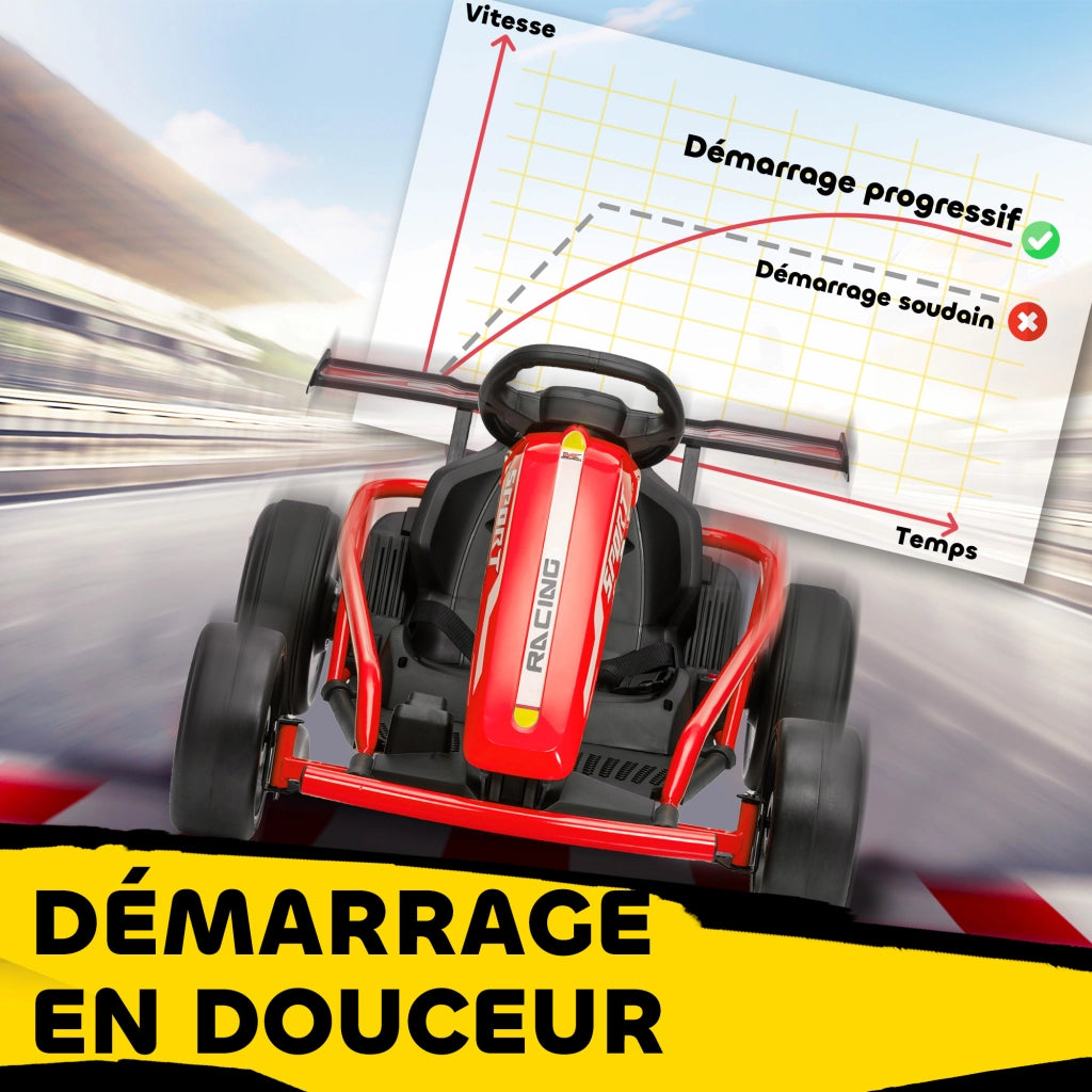 Go-Kart Elettrico per Bambini ¨C Xylo ¨C 2x24V, Modalit¨¤ Drift, Rosso, 119x77x54cm