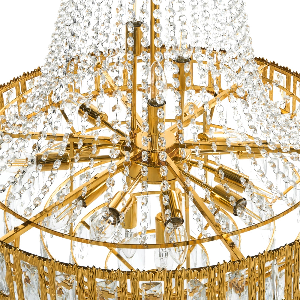 Lampadario con base in metallo dorato e cristalli ⌀ 70 cm Lampada a sospensione Stile glamour Sala da pranzo Soggiorno