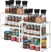 Organizzatore da cucina, set di 4, contenitore da cucina, organizzatore di metallo e materiale di legno, espandibile e sovrapponibile per contenitore di spezie, lattina, tazza (bianco e strutturato)