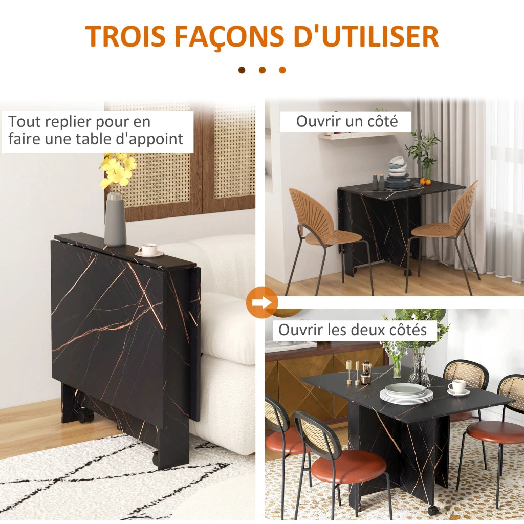 Tavolo pieghevole da pranzo ¨C zephmum ¨C 120x80x73 cm nero effetto marmo