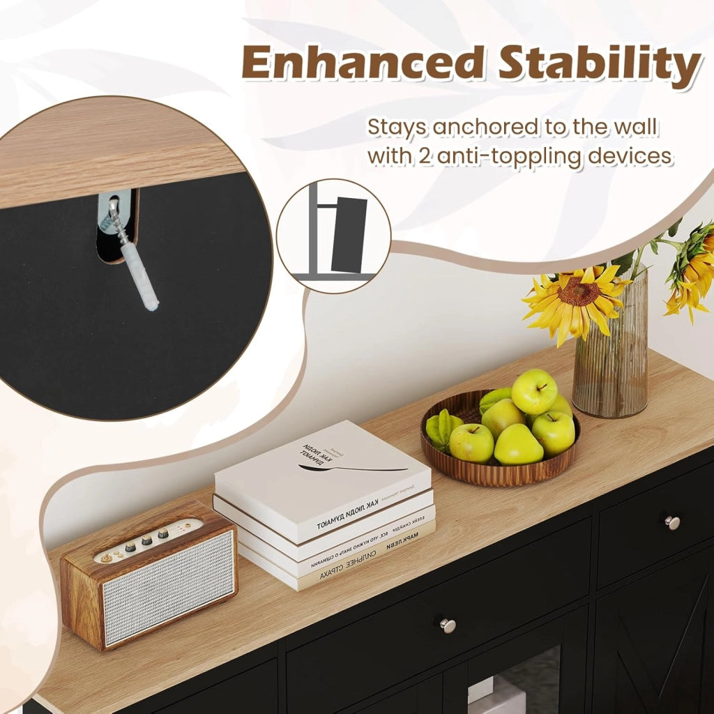 Mobile Buffet Basso, Credenza Moderna da Cucina con 3 Cassetti, 3 Armadi con Ante, Mobiletto Multiuso con Ripiani Regolabili per Soggiorno, Sala da Pranzo, 140x40x90cm (In 2 Pacchi) (Nero)