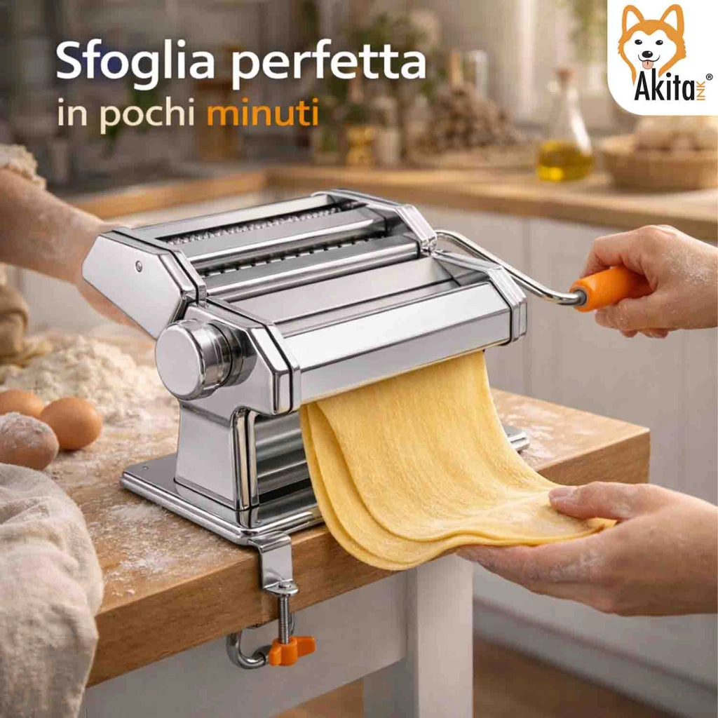 Akitaink Macchina da Pasta 3 Rulli Acciaio Inox con Morsetto