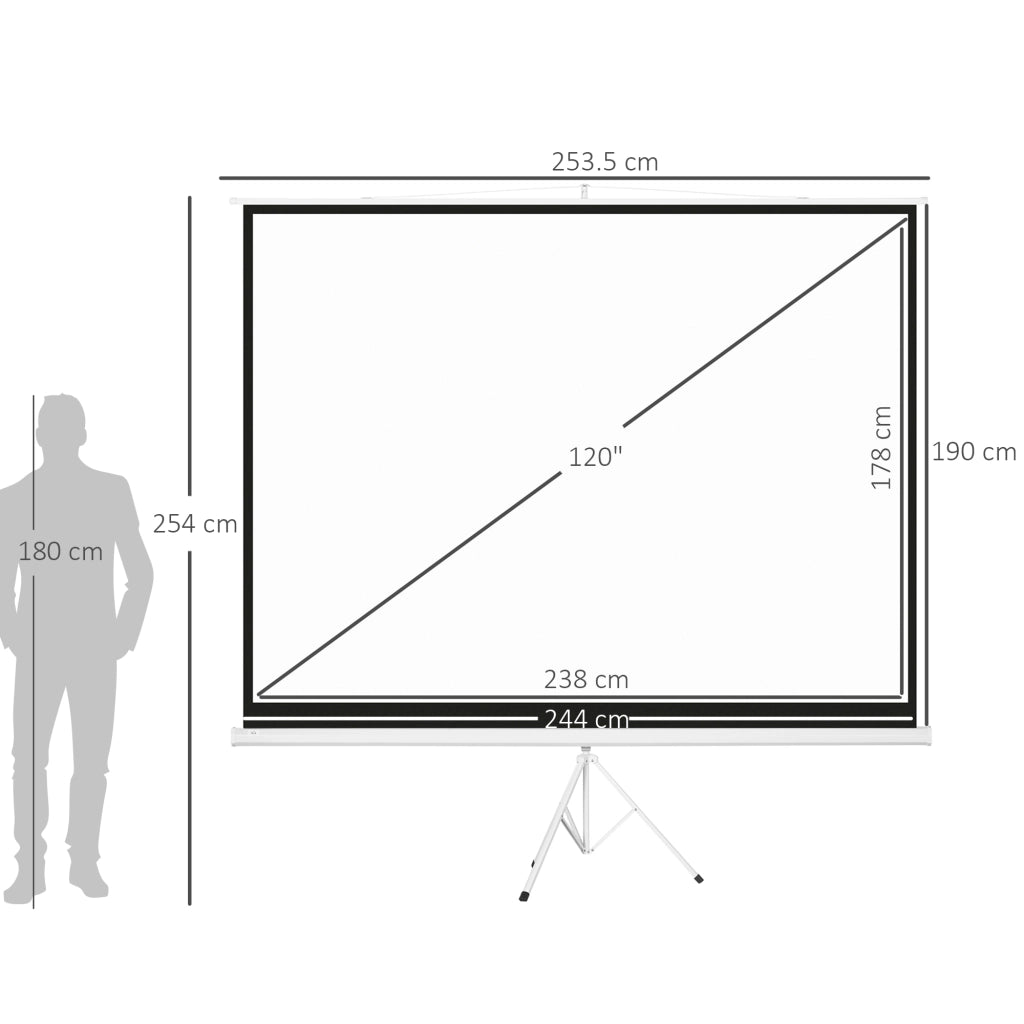 Telo Proiettore da 120" Formato 4:3 in Tessuto a Rete, Plastica e Metallo con Treppiedi, 244x190 cm, Bianco