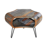 Tavolino basso NERA 70 cm in legno massiccio di Sheesham marrone e grigio con nicchia – stile retro industriale
