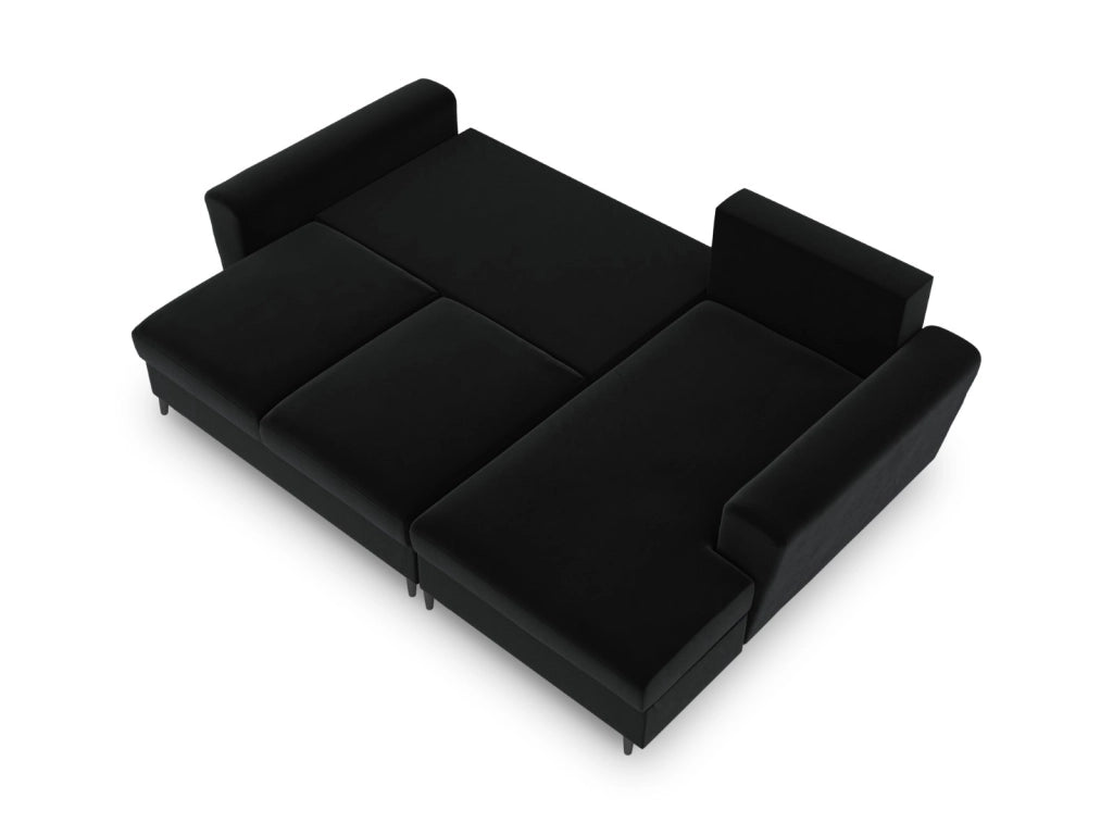 Cosmopolitan Design - Divano convertibile angolare destro con contenitore "Kyoto" 4 posti in velluto nero 