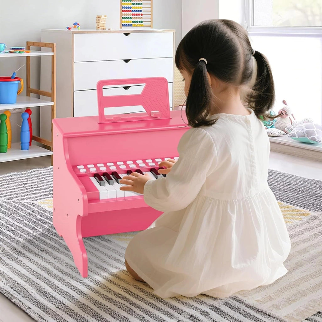 Pianoforte digitale a 25 tasti per bambini, pianoforte in legno con leggio, tasti illuminati, modalità didattica, 6 strumenti, 8 percussioni, tastiera per pianoforte con registrazione e