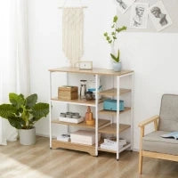Scaffale da Cucina Basso Salvaspazio Stile Industriale, Mobiletto con 7 Ripiani per Cucina in Metallo e Legno, 90x40x95cm, Bianco