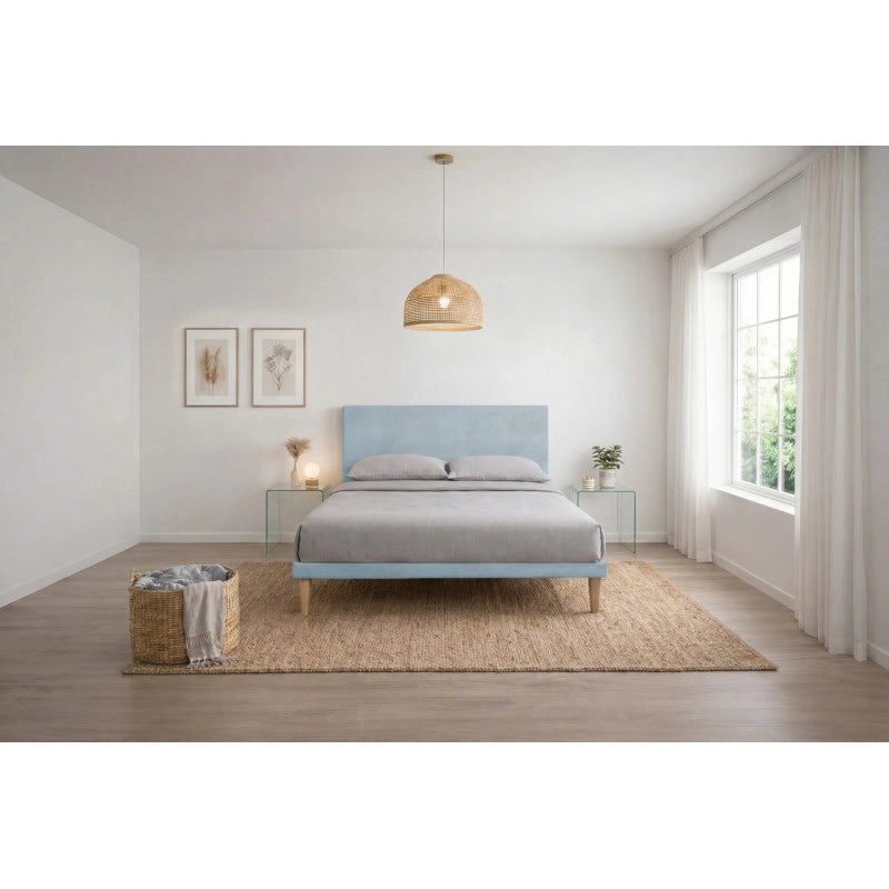 Letto imbottito Letto Matrimoniale alla Francese 140x190 cm Flat - Con rete,Microfibra,Azzurro
