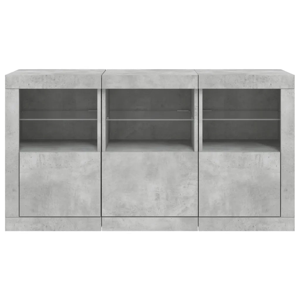 Credenza con Luci LED-Buffet-Armadio da cucina Grigio Cemento 123x37x67 cm 806973
