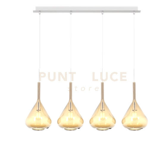 SOSPENSIONE BIANCO 4 LUCI RETTANGOLARE VETRI AMBRA 1177BI-S4 R-AM