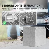 Cassa degli attrezzi per rimorchio scatola di stoccaggio in alluminio bloccabile forma trapezoidale 73,7 x 41 x 46 cm argento