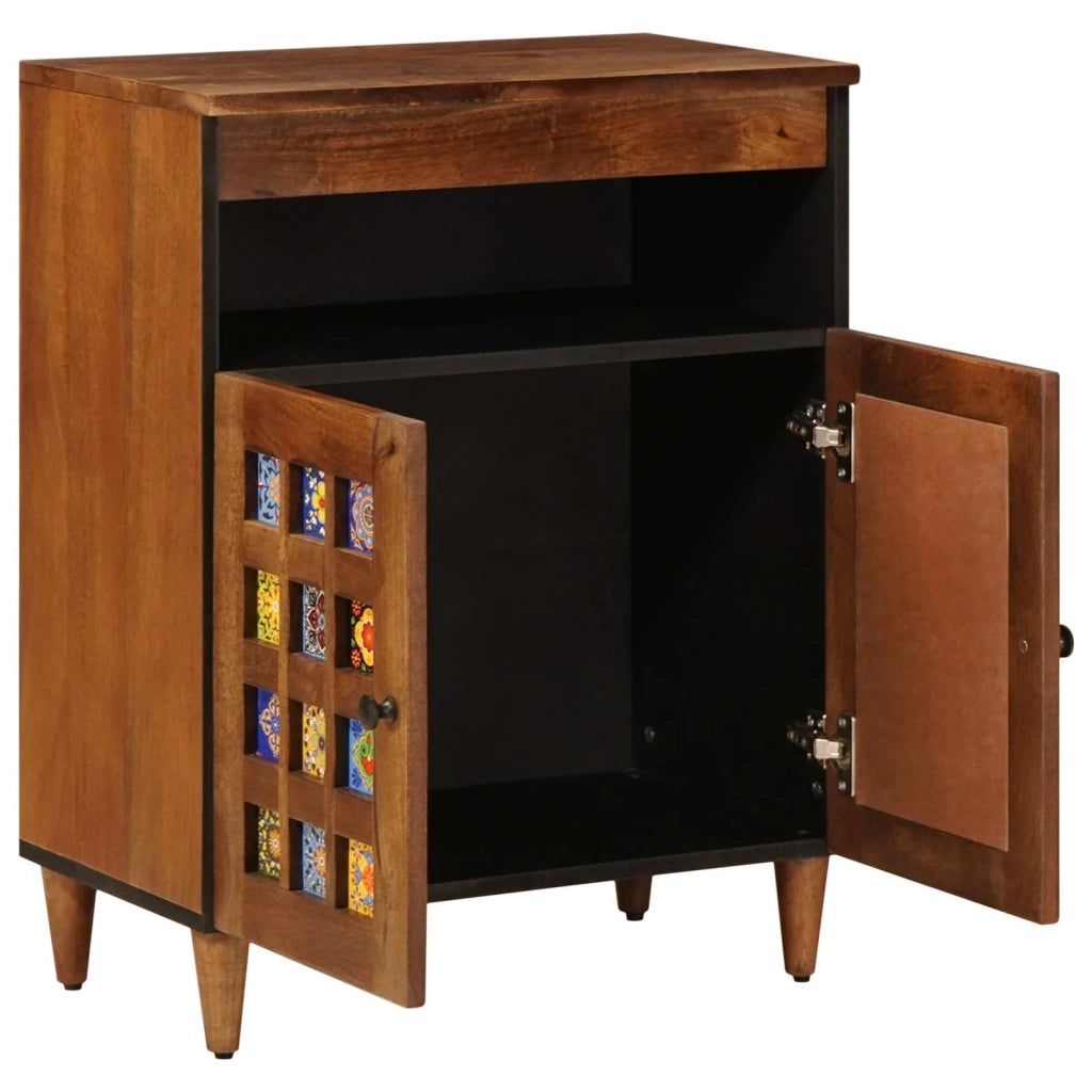 Credenza | Madia | Buffet da pranzo | Armadio da pranzo con porta Noce 60 x 33 x 75 cm Legno di mango massello