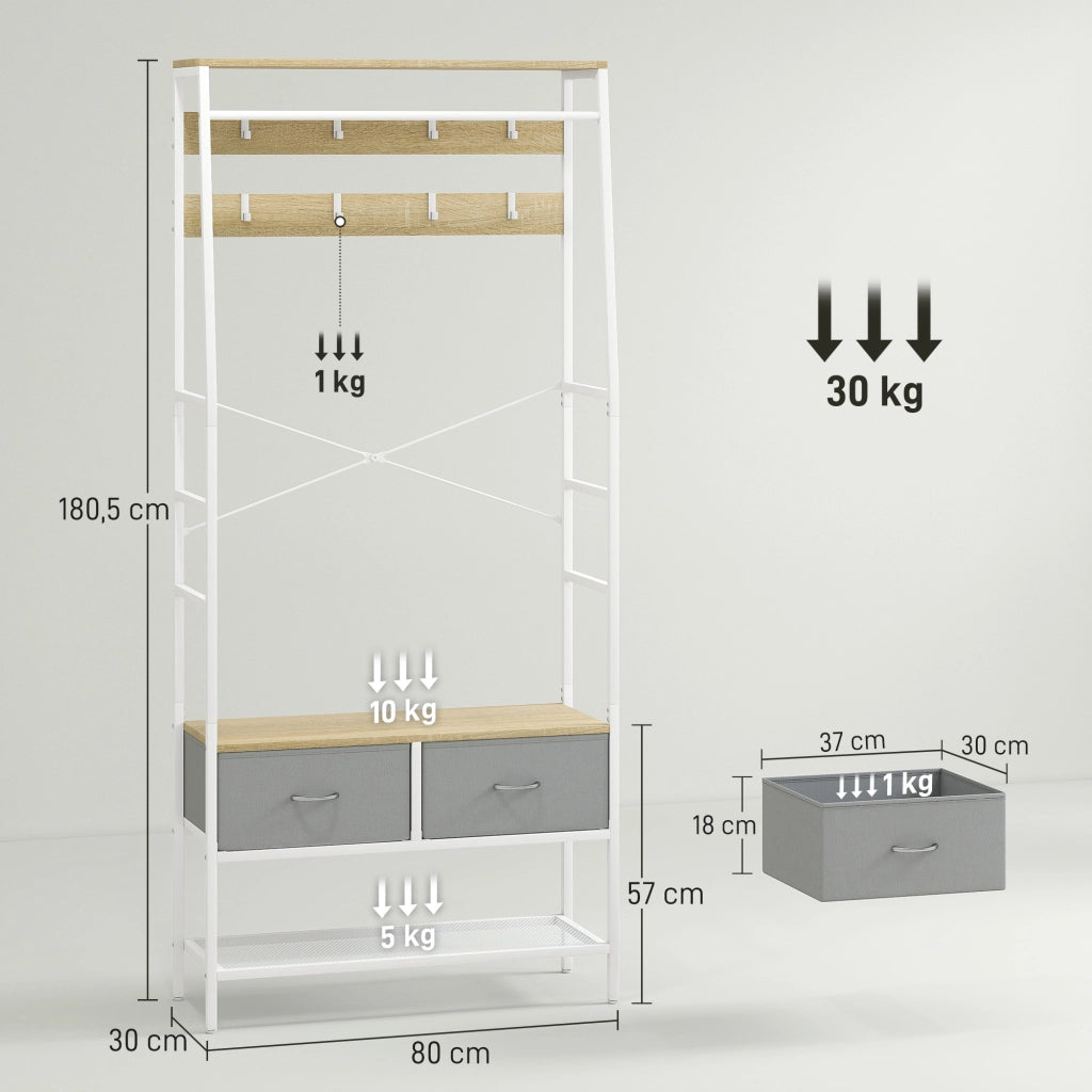 Appendiabiti con ripiani e ganci ¨C zephmum ¨C 80x30x180,5 cm legno naturale