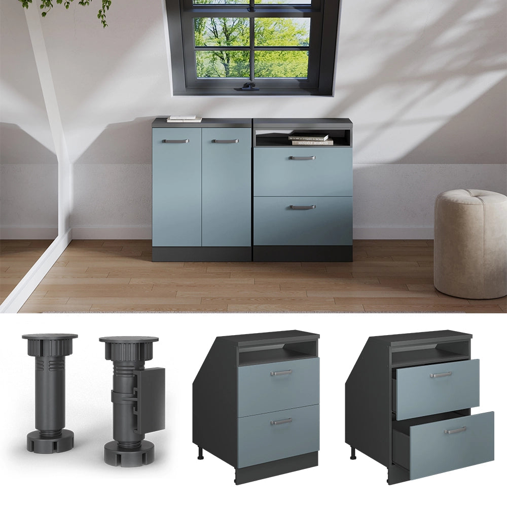 Mobile sottotetto Rion Grigio-blu/Antracite 60 x 83.8 cm con 2 cassetti, carcassa 60 cm profondità Vicco