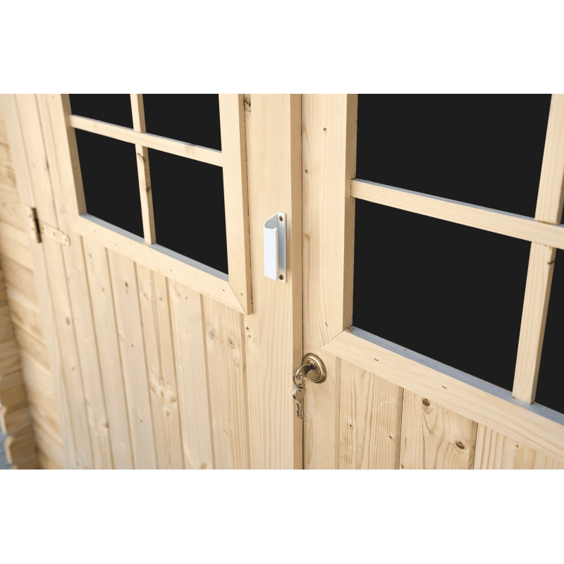 Casetta in legno da giardino doppia porta con vetro – 260x220 cm – tavole 28 mm, tetto bitumato e struttura compatta – VD2622.02N Foresta