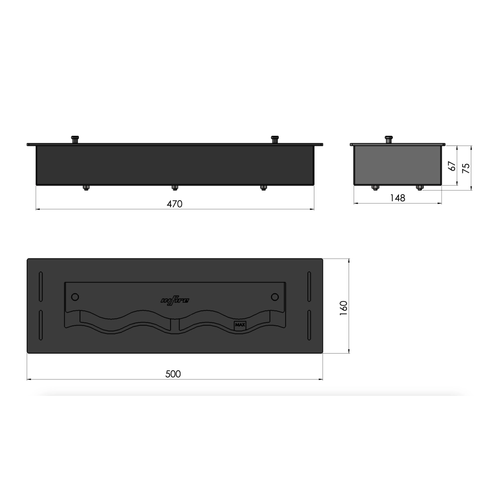 Bruciatore Inserto a Bioetanolo 50cm in Inox nero da incasso da 1 lt