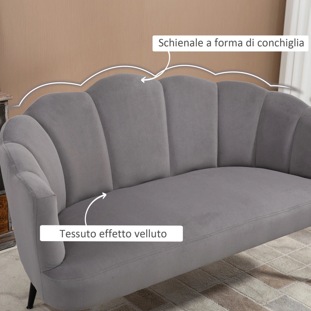 Divano 2 Posti in Velluto con Gambe in Metallo ¨C zephmum ¨C Grigio 132x66x80