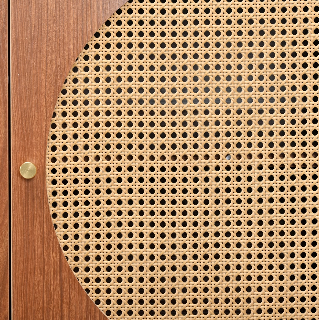 Set madia in rattan con scarpiera, finitura noce