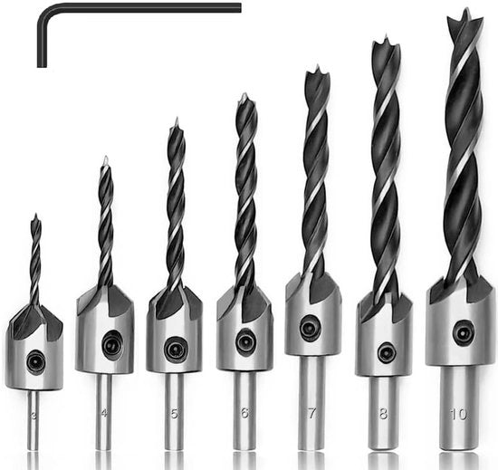 Kit di foratura a spirale 7 pezzi - lavorazione del legno - kit di foratura - attrezzatura da foratura - acciaio - profondità di guida regolabile - kit di foratura