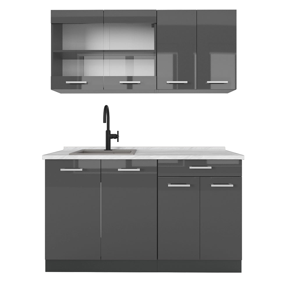 Vicco Cucina monoblocco Antracite lucido/antracite 140 cm , PL Marmo