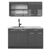 Vicco Cucina monoblocco Antracite lucido/antracite 140 cm , PL Marmo