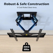 Sostegno per parete per TV da 26 a 65 pollici fino a 45 kg rototrasformabile, inclinabile, allunga braccia a doppio gancio, VESA 400 x 400 mm.
