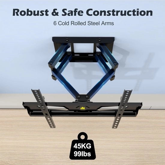 Sostegno per parete per TV da 26 a 65 pollici fino a 45 kg rototrasformabile, inclinabile, allunga braccia a doppio gancio, VESA 400 x 400 mm.