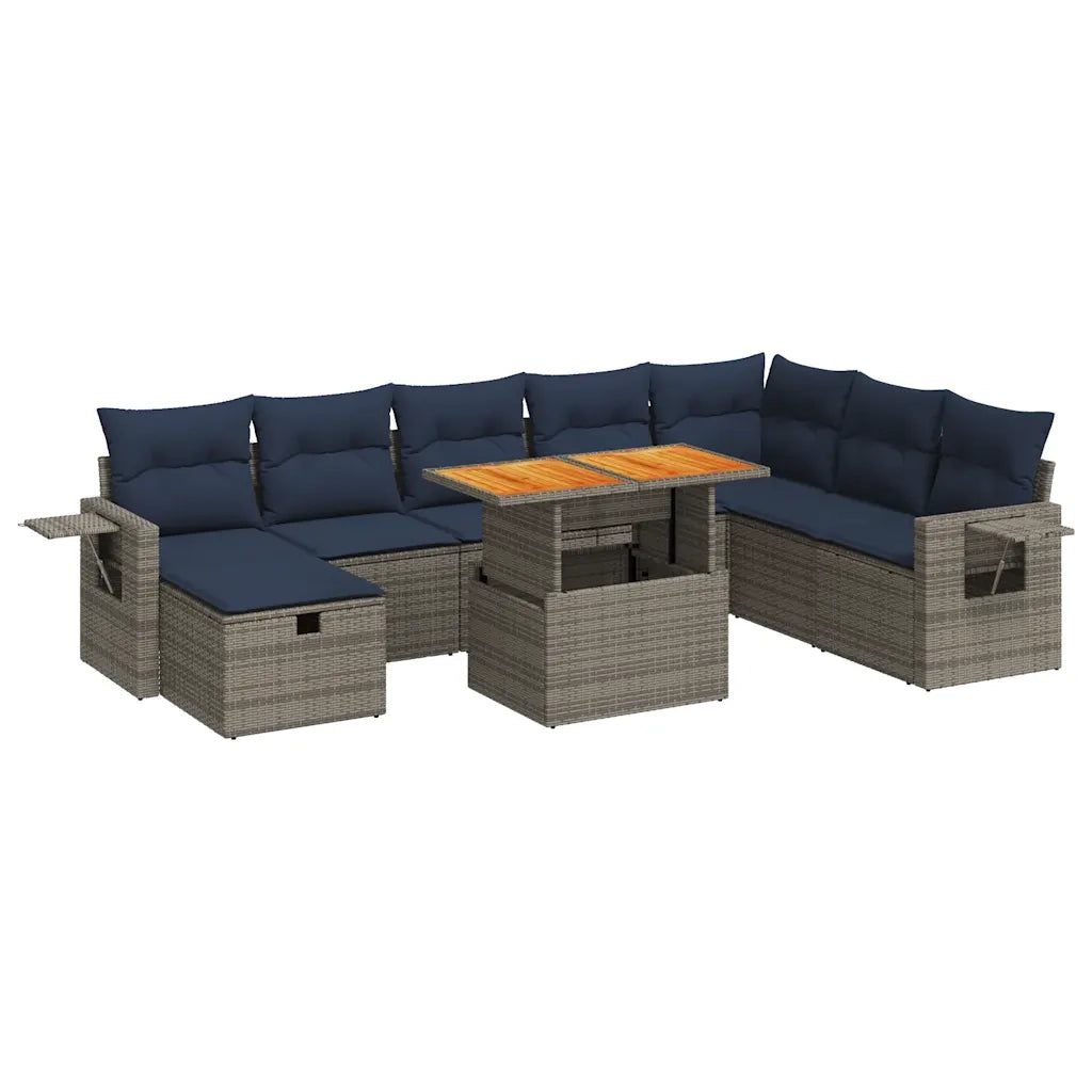 Set Divano da Giardino 9pz con Cuscini Grigio Polyrattan Acacia 3328048