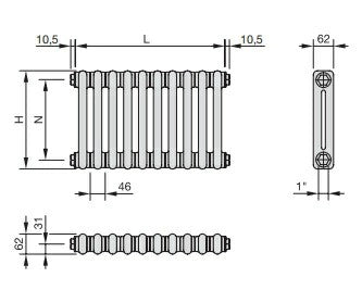 RADIATORE SCALDASALVIETTE CHARLESTON 2 COL.13 EL.H.658 L.598 BCO 9016 - ZEHNDER