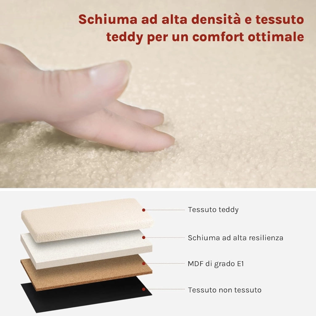Cassapanca Contenitore da Interno, Pouf Poggiapiedi Pieghevole, con Pannello Divisorio, Rivestimento in Tessuto Teddy, per Camera da Letto, Ingresso, Soggiorno, 110x38x38,5 cm, Beige