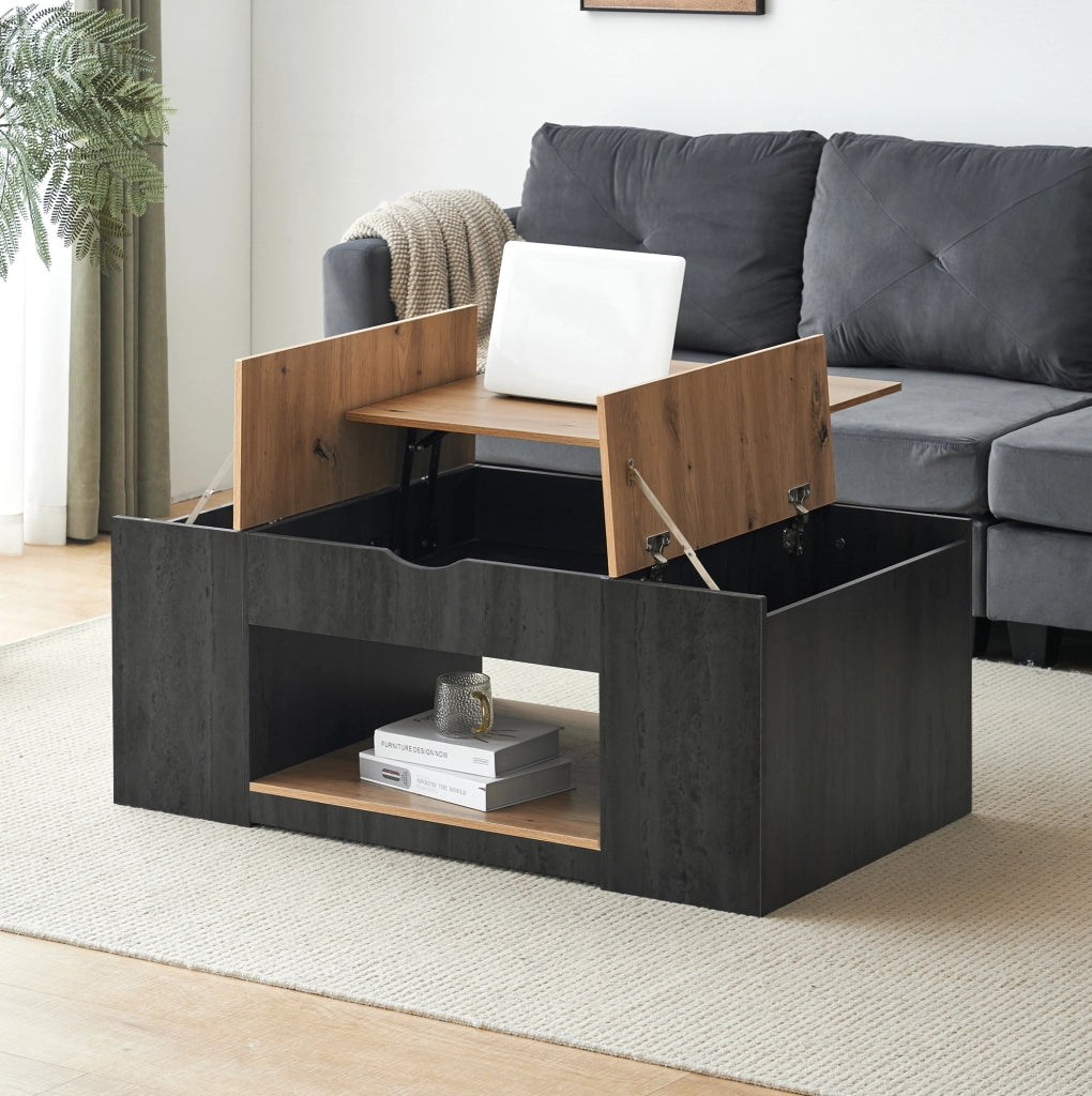 Tavolino da caffè sollevabile 109;5 cm in MDF grigio e marrone effetto legno con vano contenitore