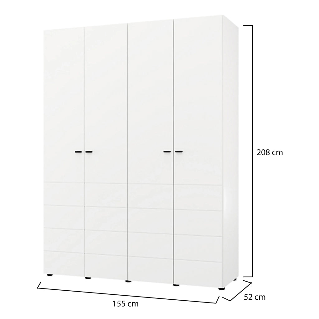 Armadio Camera da Letto Soris, Guardaroba Grande Appendiabiti, 155x208h cm Bianco Opaco