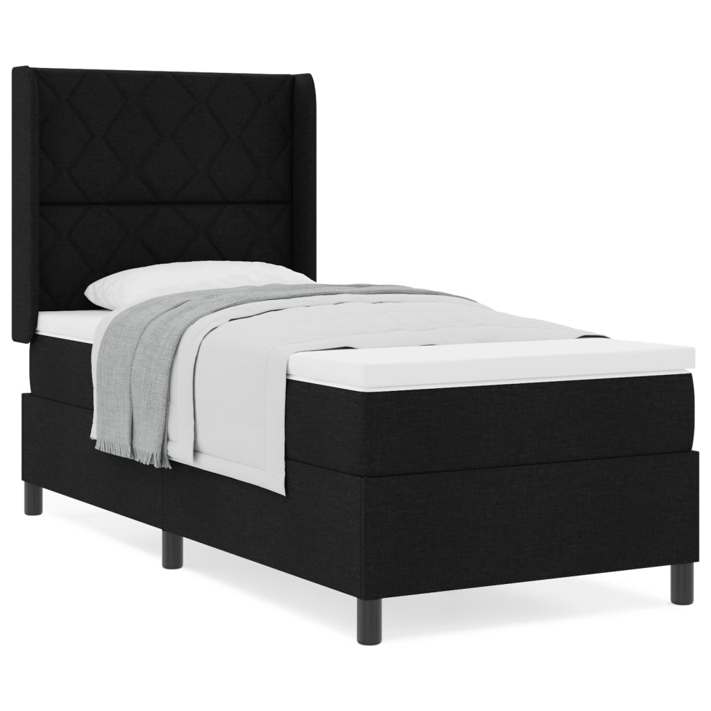 Letto Box Spring  con Materasso Nero 100x200 cm in Tessuto