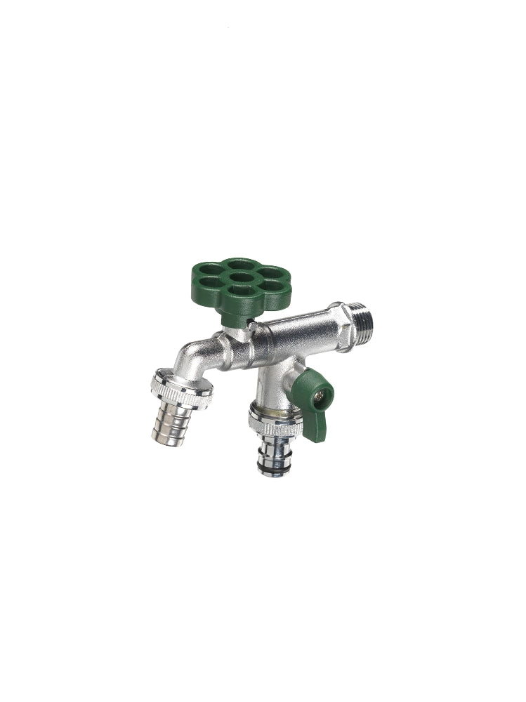 Rubinetto doppio con manopola a fiore Belfer Ø 30 mm Colore: Verde
