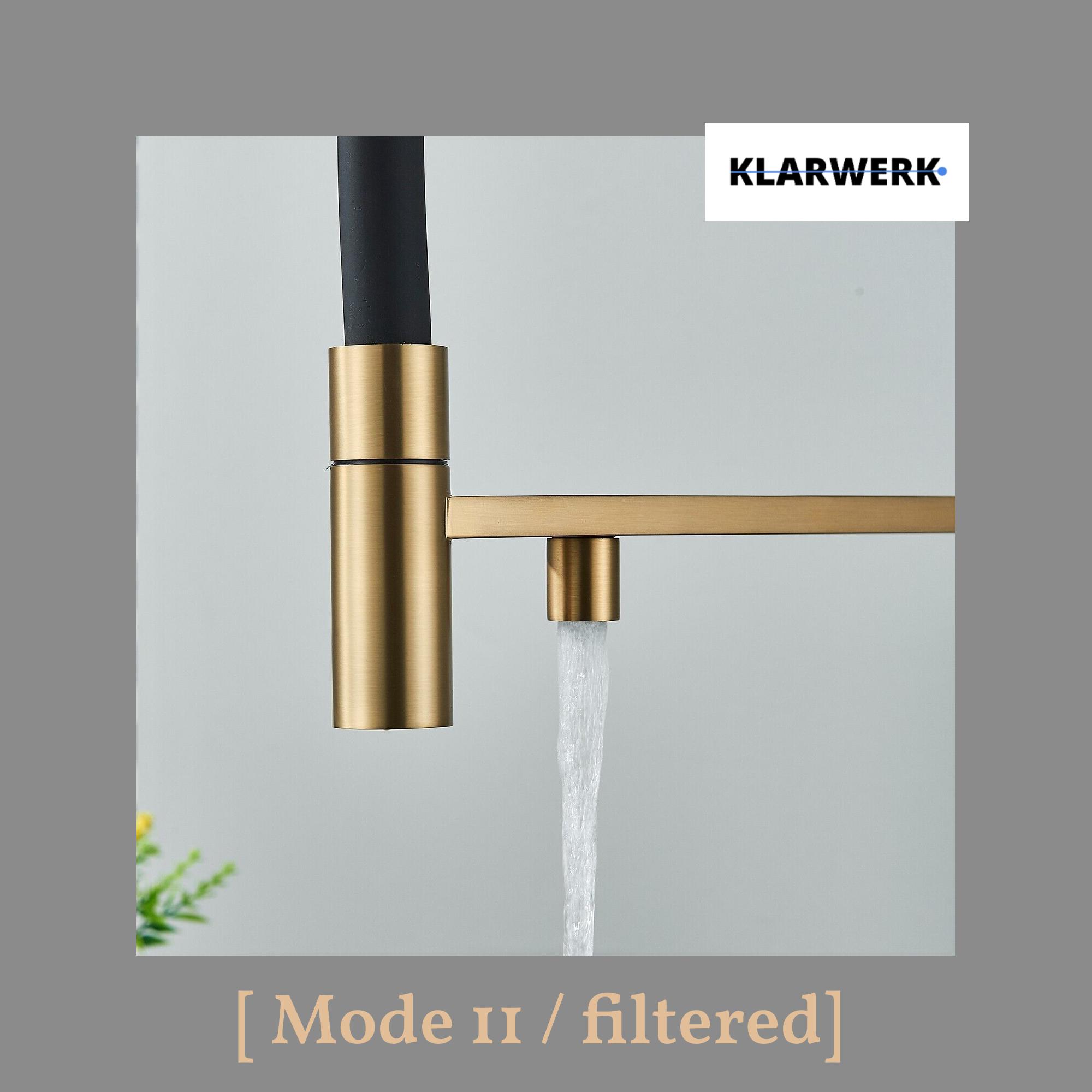 Lana | Rubinetto allungabile nero oro a 3 vie |Miscelatore cucina per acqua potabile in acciaio inossidabile - Girevole a 360° | Filtra 3 connessioni