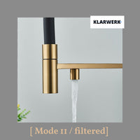 Lana | Rubinetto allungabile nero oro a 3 vie |Miscelatore cucina per acqua potabile in acciaio inossidabile - Girevole a 360° | Filtra 3 connessioni