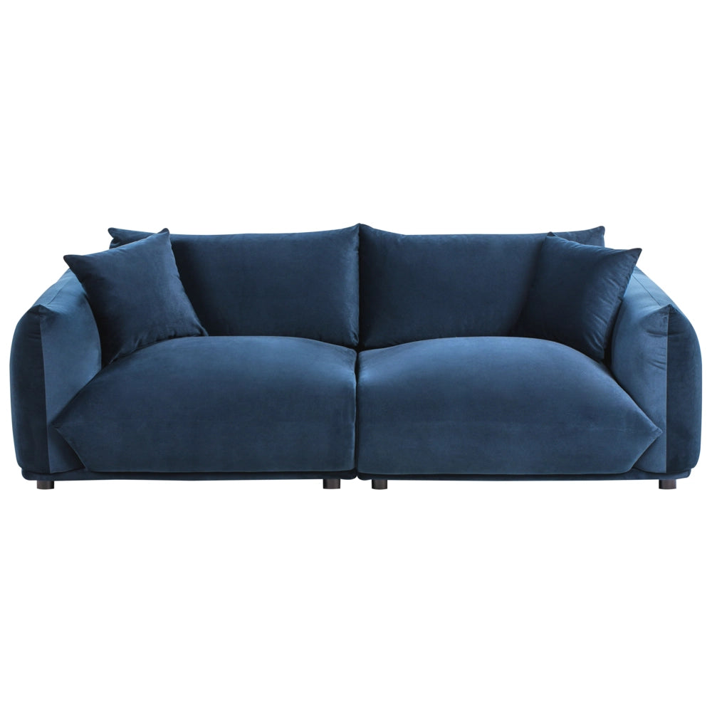 Divano in velluto blu scuro imbottito in poliestere a 3 posti con cuscini decorativi Divano da soggiorno