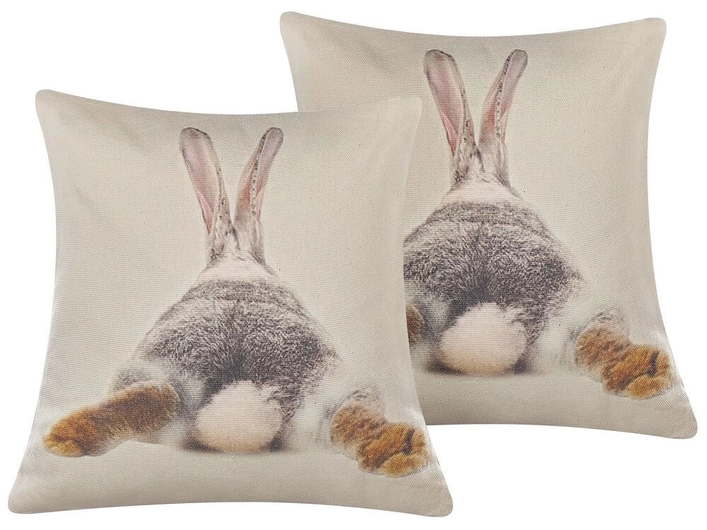 Set di 2 cuscini decorativi in cotone tortora stampa coniglietto pasquale 45 x 45 cm quadrati