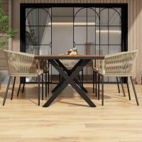 Set da pranzo da giardino 7 pezzi in rattan con 6 poltrone e tavolino, 140x80x76 cm, Beige