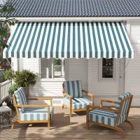 Tenda da Sole a Bracci 3x1.5m con Manovella e Struttura Telescopica, Bianco e Verde