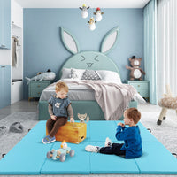 Tappetino per ginnastica pieghevole a 4 pannelli con maniglie chiusure a strappo, Tappetino in ecopelle 300x117cm Azzurro-Tappetini ginnastica e yoga