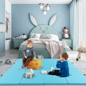 Tappetino per ginnastica pieghevole a 4 pannelli con maniglie chiusure a strappo, Tappetino in ecopelle 300x117cm Azzurro-Tappetini ginnastica e yoga